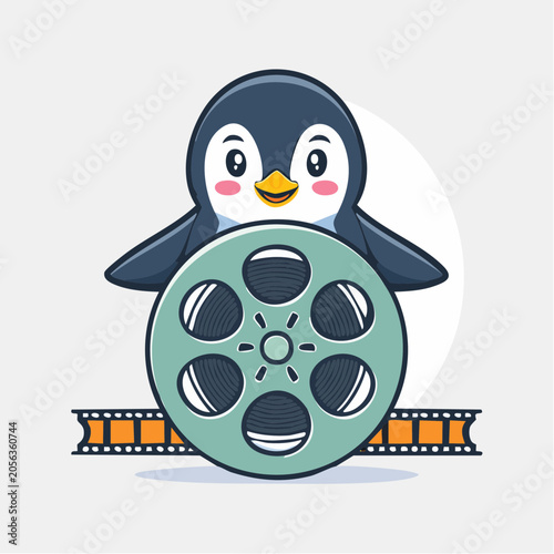 Cute Penguin Holding a Film Reel