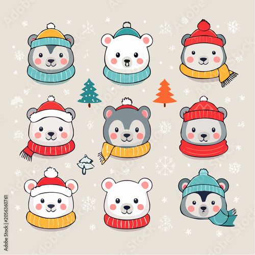 Cute Winter Animals Wearing Hats and Scarves