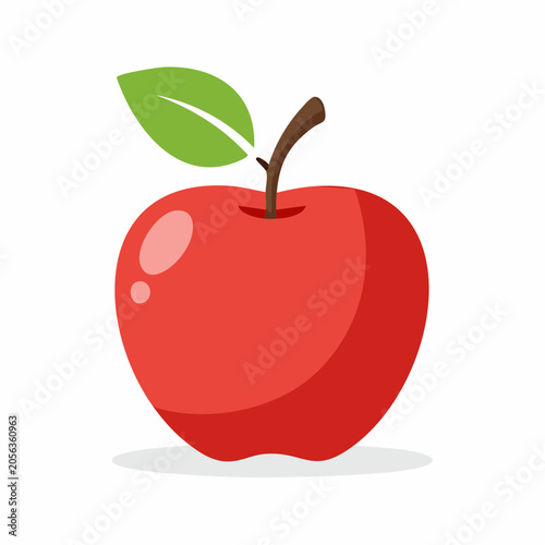 Red Apple with Green Leaf Illustration