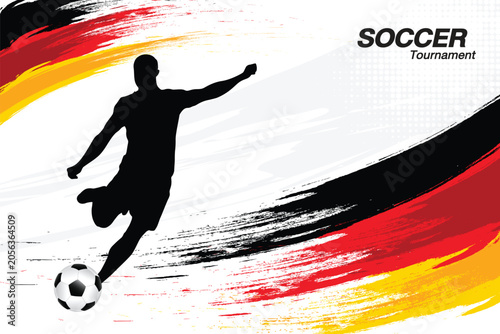 This dynamic football match poster features a striking silhouette of a footballer kicking a ball, with crisp black, red, and yellow lines representing the  against a modern sports-themed background.