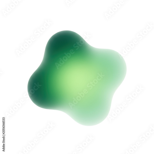 A luminous, soft-edged organic blob in emerald, lime, and mint green fluid transitions, suspended on a stark white background, evoking a serene abstract vitality concept