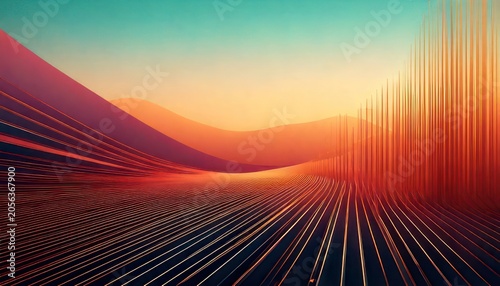 Abstract Digital Landscape with Vibrant Gradient and Geometric Lines.