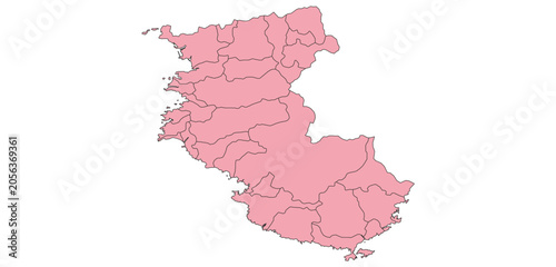 Canvas-taulu Outline Vector Map of Wakayama Prefecture With County of Japan