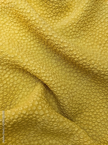 Tableau sur toile Abstract Mustard Yellow Seersucker Fabric Texture Background with Folds and Soft