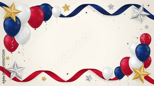 Balloons and ribbons form a decorative frame for a holiday event advertisement with space for custom messaging.