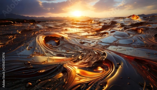 Golden Hour Abstract Landscape - A Symphony of Light and Texture.