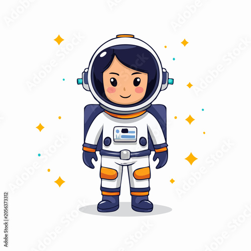 Cute Cartoon Astronaut Girl in Space