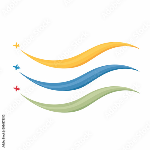 Three Airplanes Flying Over Abstract Waves