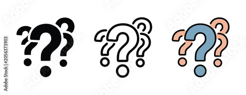 Bild auf Leinwand A set of colorful question mark symbols in different styles and colors on white