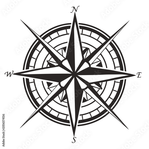 Obraz na płótnie Compass rose with cardinal directions and degrees.