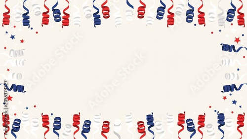Streamers in patriotic colors create a clean border around a white space perfect for event announcements.