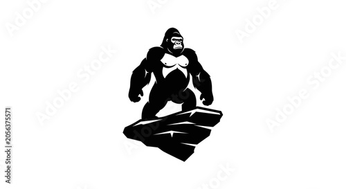 Foto Dominant Gorilla Silhouette Standing on Rock Symbol of Strength and Power
