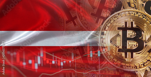 Fotografie Bitcoin cryptocurrency with Latvian flag