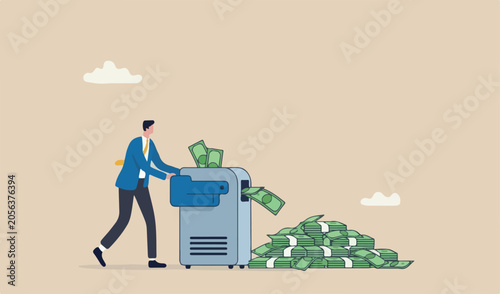 Obraz na płótnie Printing money, quantitative easing policy by countries central bank or FED, fed