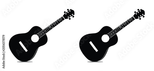 Schilderij op canvas Acoustic guitar silhouette vector set, black musical instrument icons on white b