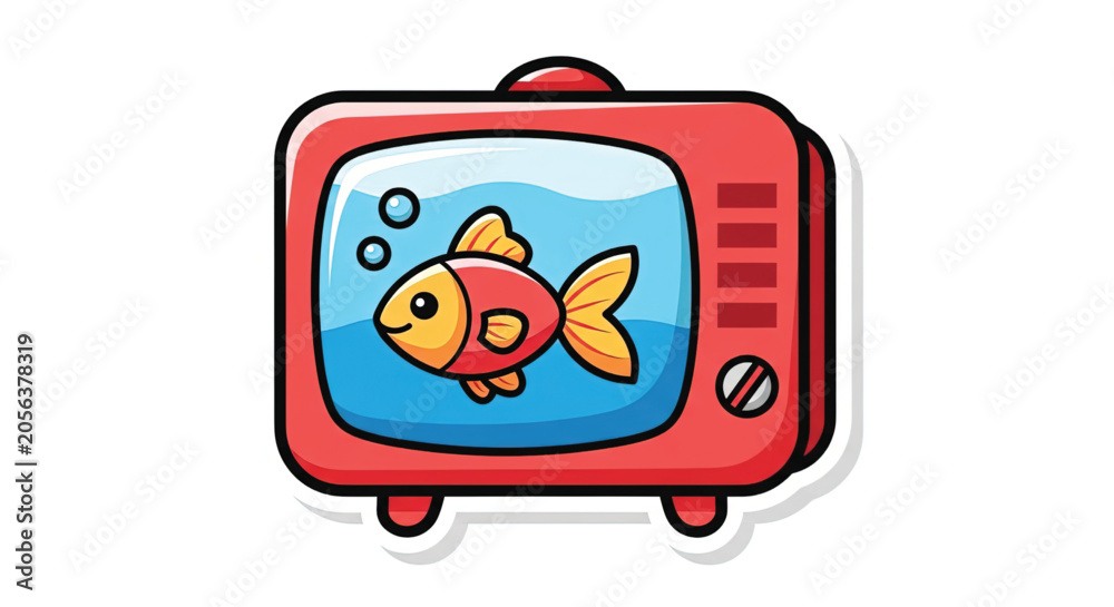 Naklejka premium Colorful cartoon fish on television screen.