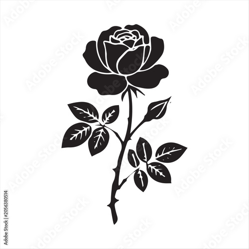 Elegant English Rose Silhouette Vector Isolated on White