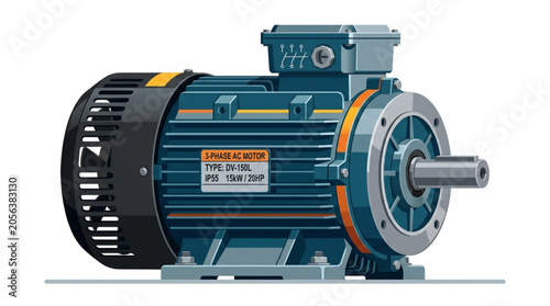 Bild auf Leinwand Three Phase AC Electric Motor Illustration Isolated on White Background