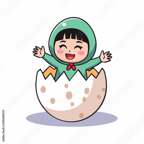 Cute cartoon child hatching from an egg