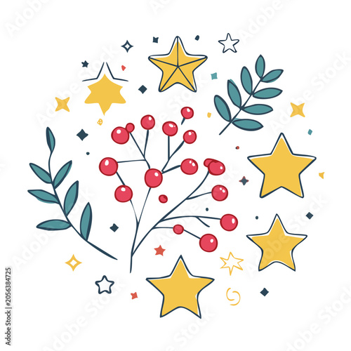 Hand-drawn berries and stars illustration
