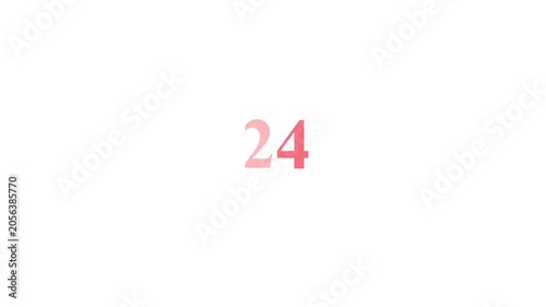 Number 24 Animation on White Background, Seamless Loop
