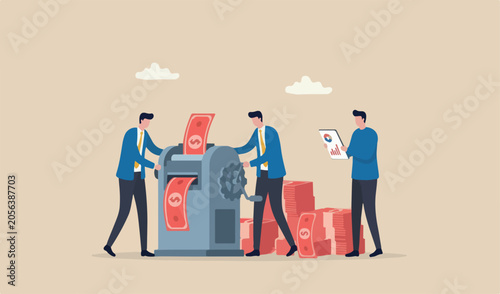 Tableau sur toile Printing money, quantitative easing policy by countries central team bank or FED