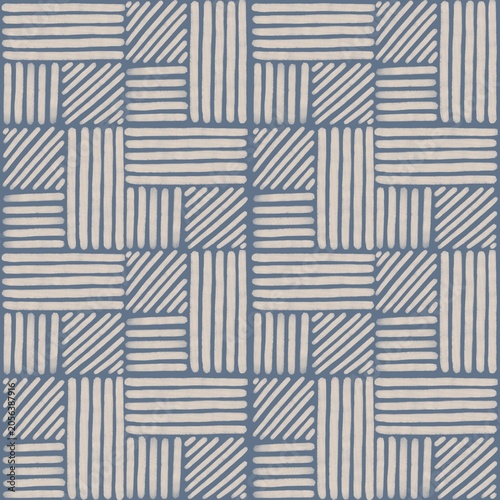  Blue and Cream Geometric Stripe Block Seamless Pattern