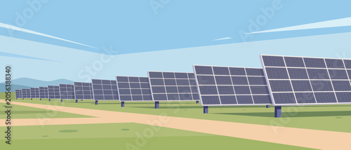 Extensive grid of photovoltaic modules absorbing bright sunlight across an open agricultural plain, strongly recommended for sustainable tech guides