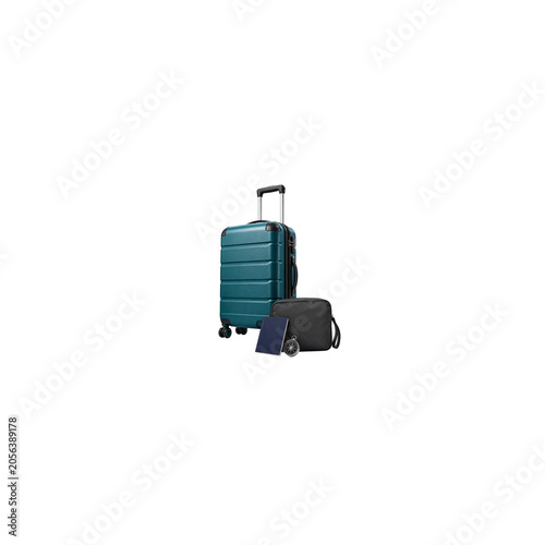 Stylish suitcase with passport compass and pouch transparent PNG