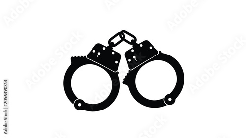 Fotografie Handcuffs In Silhouette Style On A White Background Silhouette