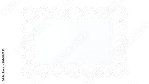 Konstfotografi Rectangular white paper doily with intricate lace border and scalloped edges iso