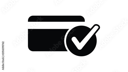Fotografi Credit Card With Check Mark Icon Flat Silhouette