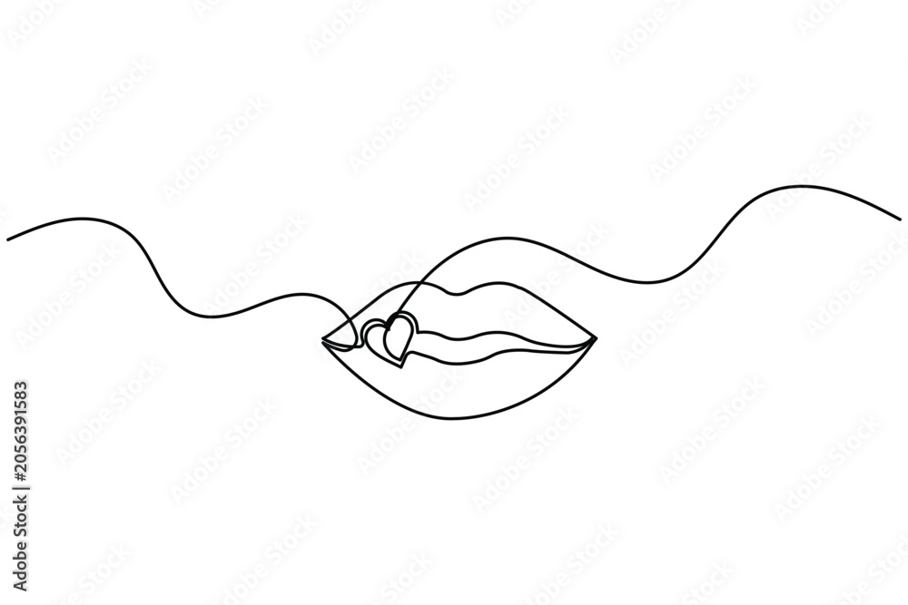Obraz premium Lips continuous one line art drawing for minimalist beauty and makeup concept vector illustration