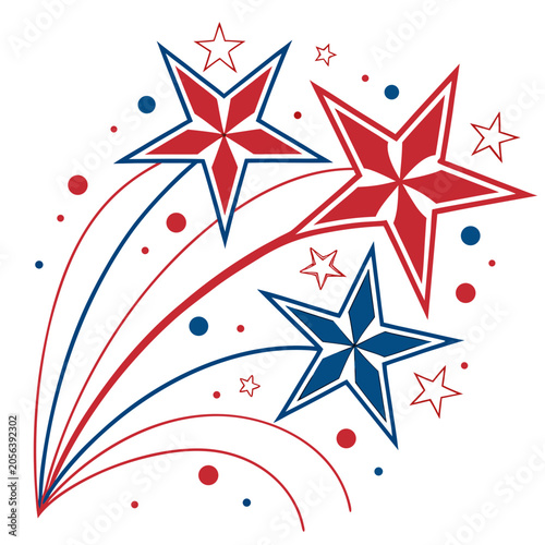 Red and blue shooting stars for american holiday.