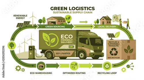 Eco-friendly Logistics and Sustainable Supply Chain Management Illustration