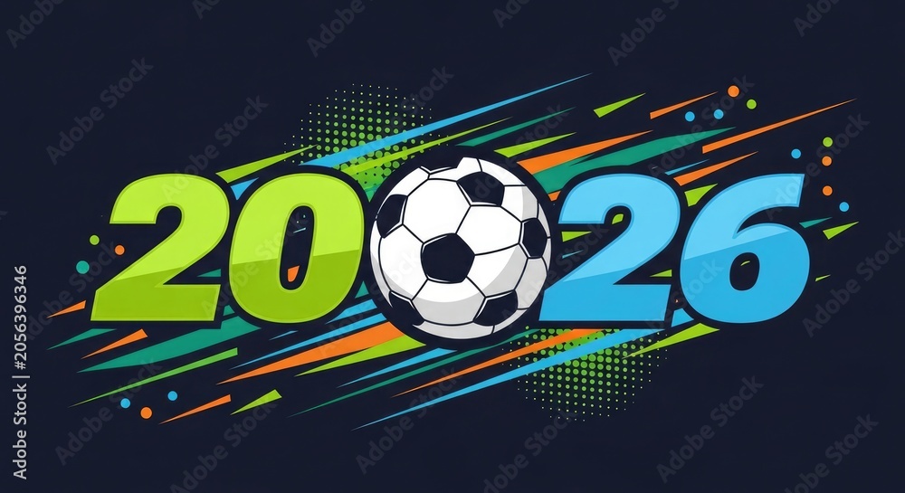 Obraz premium World cup 2026 branding soccer ball and year graphic for tournament promotion