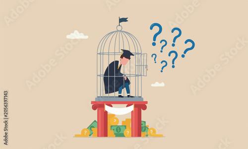 Tableau sur toile Student loan flag on red pillars payback huge amount of money, expensive cost fo