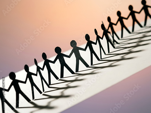 Paper Chain People Figures Holding Hands Teamwork Concept