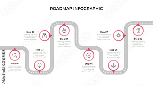 Foto 8 Steps Winding Road Roadmap Business Timeline Infographic Design