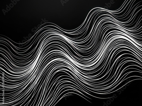 Abstract flowing black and white wave lines pattern