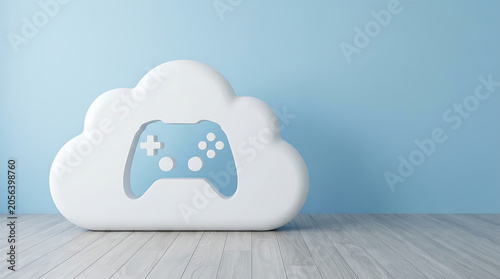 White Cloud Shape with Game Controller Cutout Representing Cloud Gaming Concept
