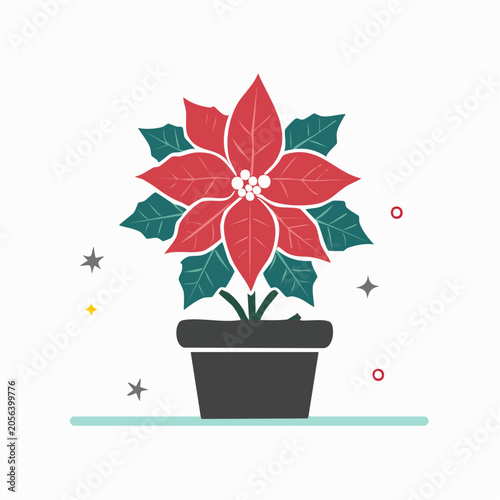 Potted Poinsettia Plant Illustration