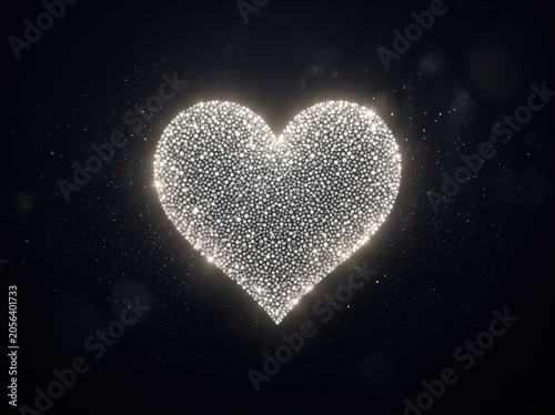 Heart shape made of tiny white dots glowing on dark background