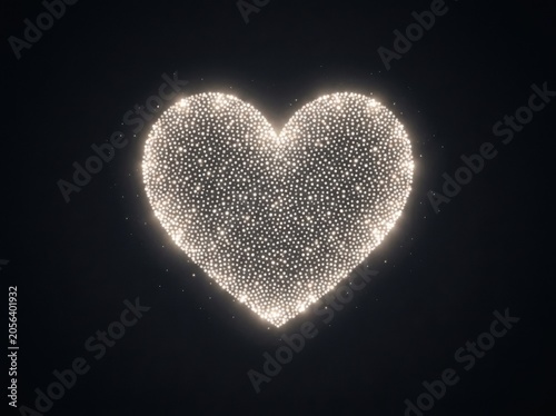 Heart shape made of small white dots on black background