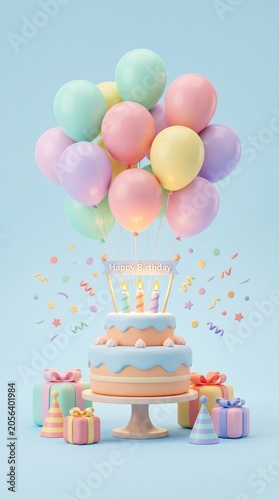 Colorful 3D Birthday Party Decorations Scene