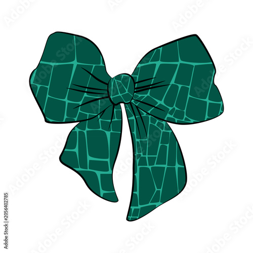 Dinosaur Skin Bow Illustration with Green Reptile Texture