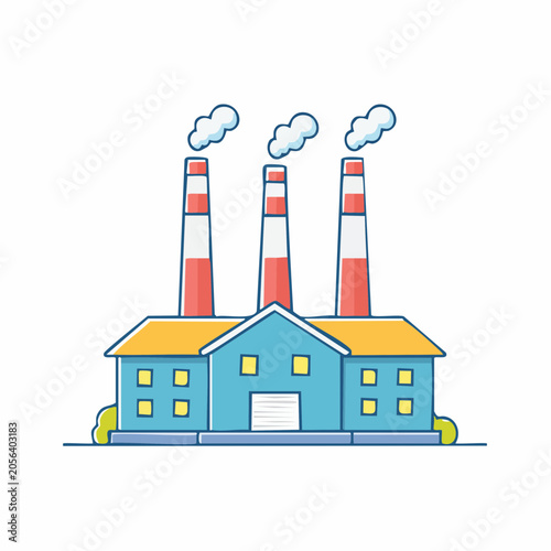 Factory with Smokestacks Emitting Smoke