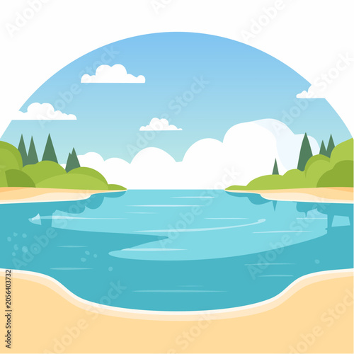 Serene Coastal Landscape with Calm Blue Water and Green Hills