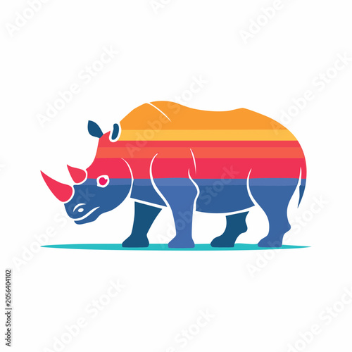 Stylized Rhinoceros Silhouette with Sunset Stripes