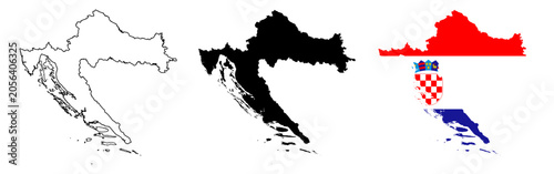 Φωτογραφία Croatia Map Silhouettes with National Flag, Territorial Country Outline, borders